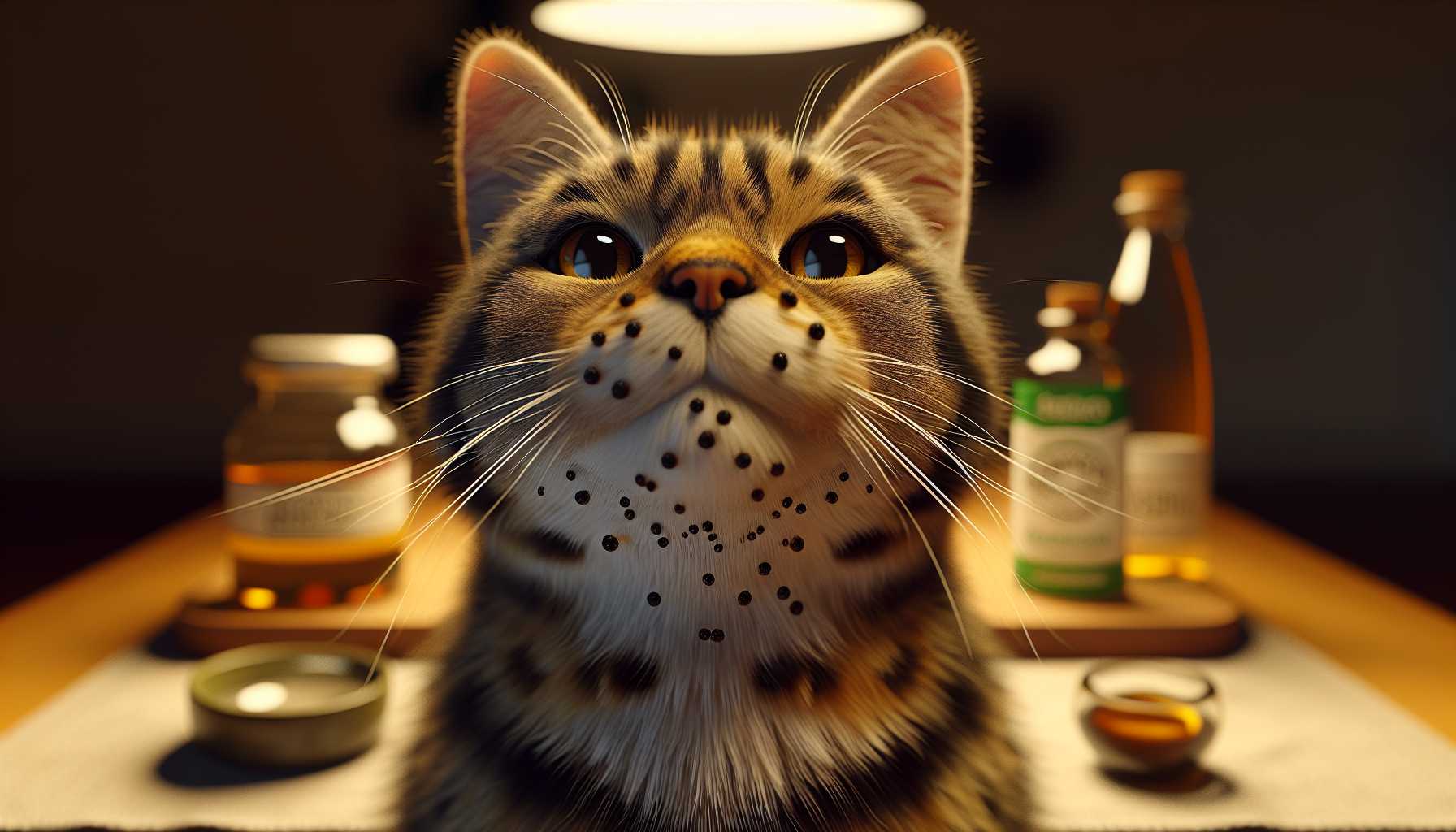 Remèdes naturels pour l'acné du chat : traiter les éruptions du menton